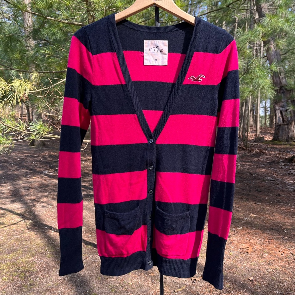 Y2K Hollister Striped Cardigan Women’s Size M Pink Navy Mall